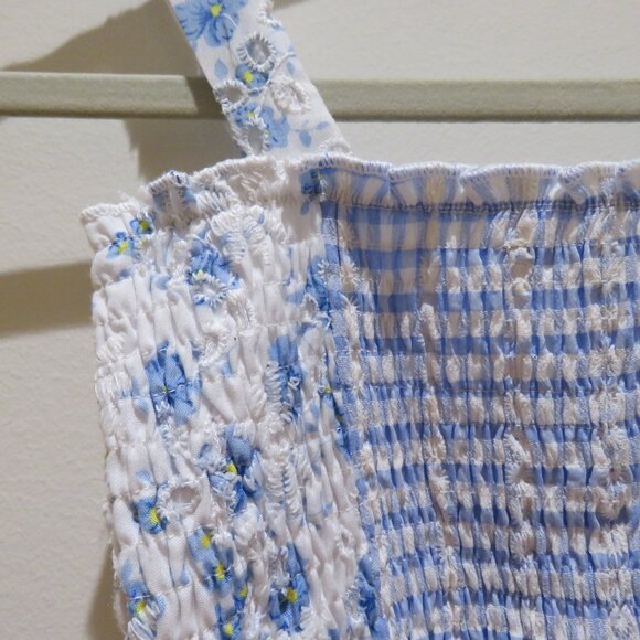 HANNAH BANANA Mixed Print Smocked Dress in Blue Gingham Floral Trad Pretty - Picture 13 of 14